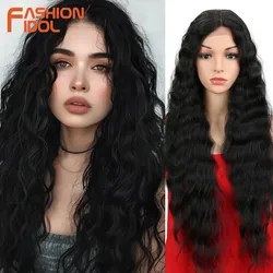 FASHION IDOL 30inch/75cm Water Wave Lace Wigs Synthetic Curly Lace Front Wigs Cosplay Ombre Blonde Hair Wigs For Black Women