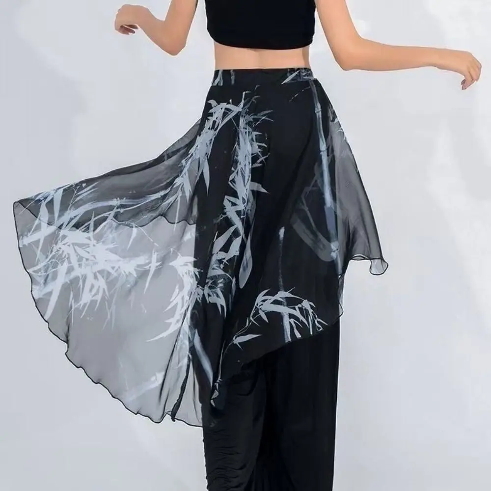 High Waist Chiffon Wrap Skirt Scarf Lightweight Plant&Flowers Pattern Lace Midi Skirt Y2K Streetwear See Through