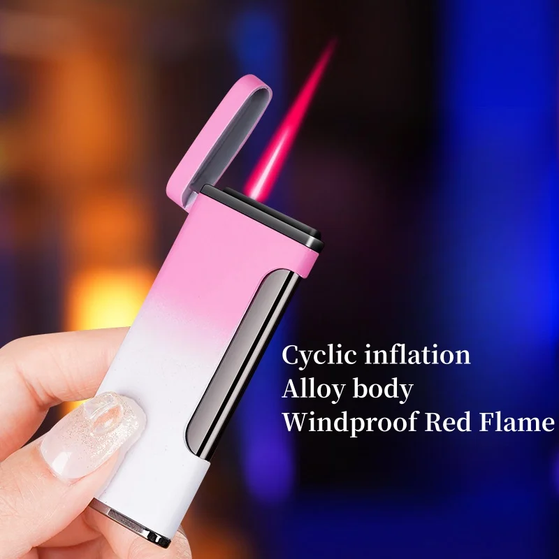 New Metal Portable Outdoor Lighter Gradient Color Ultra Thin Portable Red Torch Side Pressure Ignition Gas Lighter Compact