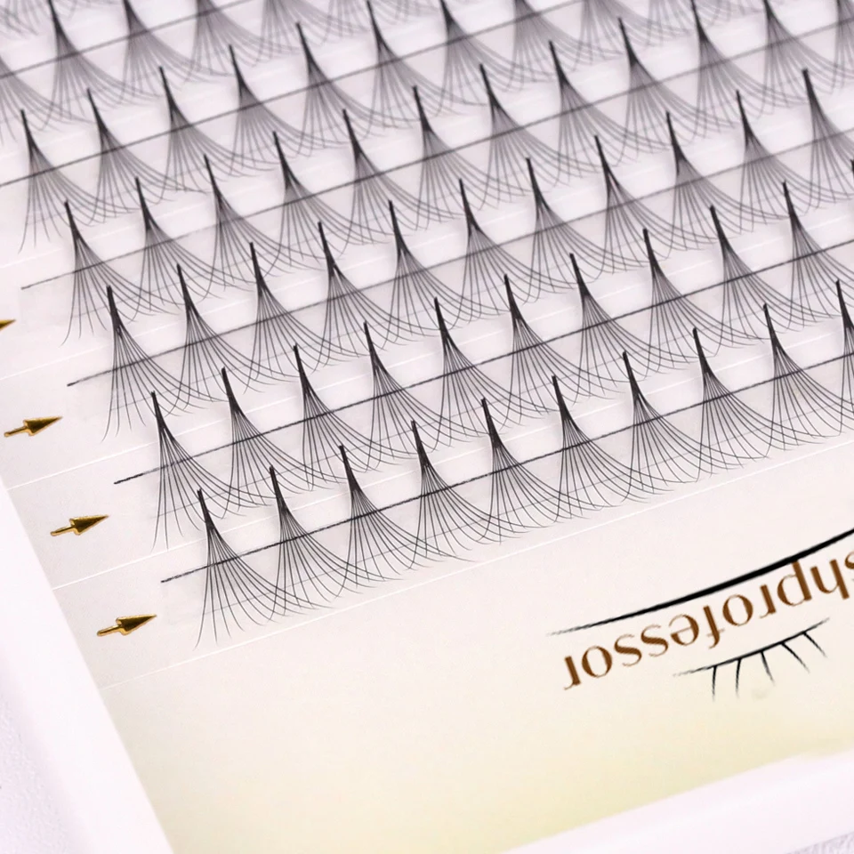 Scharfer, schmaler Stiel, vorgefertigte Fächer-Wimpernverlängerung, 0,05/0,07 mm, 3D-12D, 320 Fächer, dünne, spitze Basis, russische Fächer, falsche