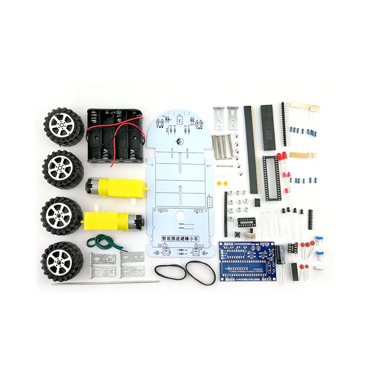 Smart Car DIY Kit C51 Intelligent Vehicle Obstacle Avoidance Tracking Kit Intelligent Car Soldering Training Suite