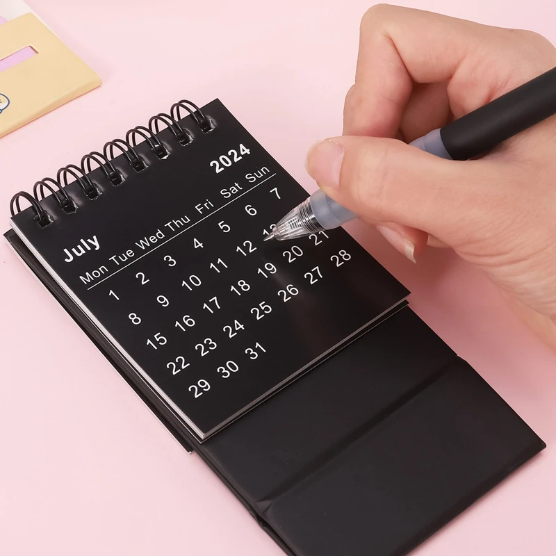 Portable Minimalist Desk Calendar, Inglês Agenda, Agenda Escolar, Diariamente, Mensal, Janeiro 2024-Junho 2025