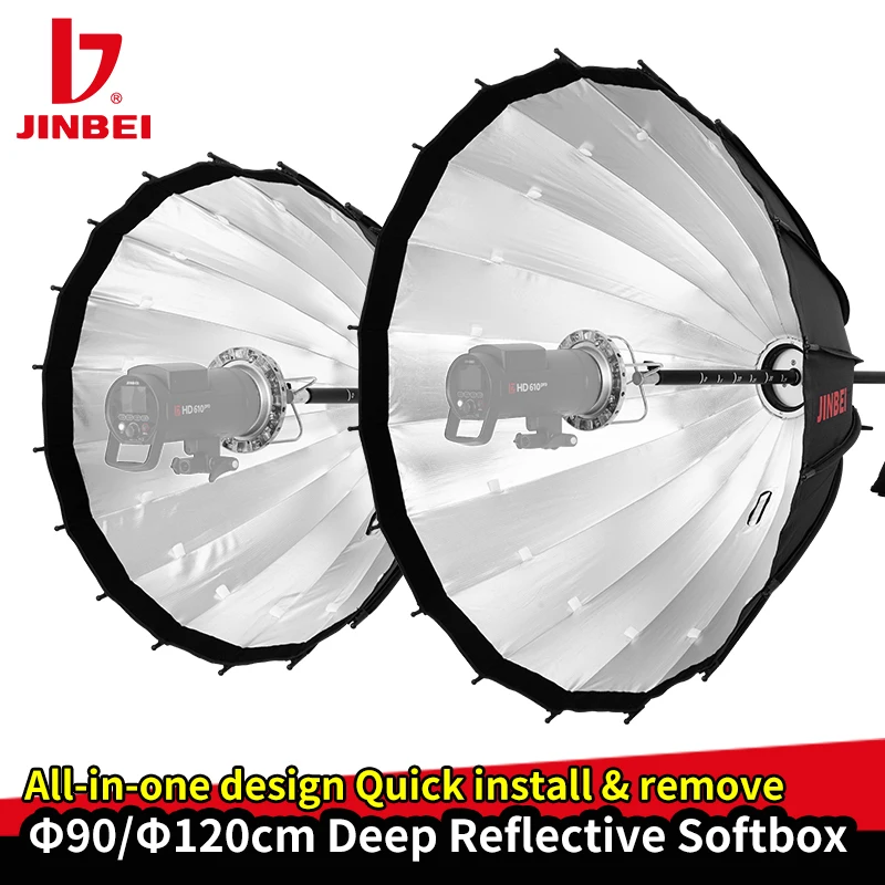 JINBEI 90cm Deep Reflective Parabolic Speedlite Soft Box Photography Bowens Mount Umbrella Soft Box With Bag Diffuser Grid