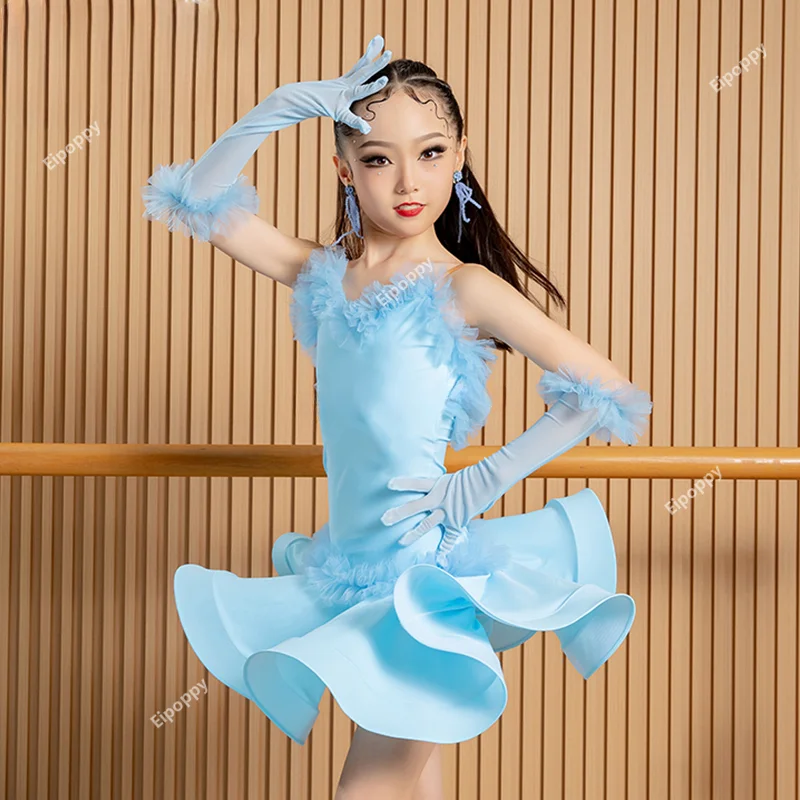 Vestido de baile latino de Tango Rumba para niñas, vestidos de baile de salón de competición, traje de rendimiento para niños, Ropa de baile de Samba para niñas