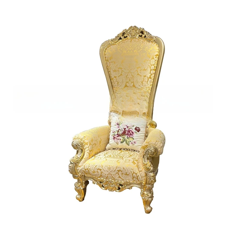 French Fabric High Back Chair, European Court Exhibition Hall Sales Office Leisure Club Hotel Lobby Solid Wood Image Chair