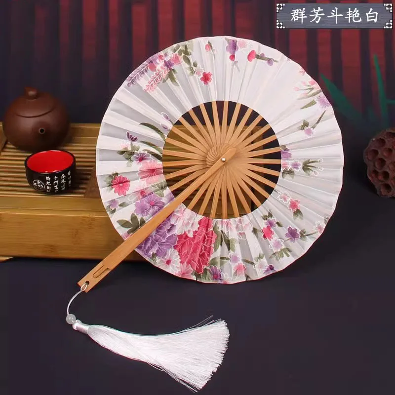 Japanese Style 360° Rotating Round Fan - Handmade Bamboo Circle Fan, Portable Folding Hand Fan for Cosplay/Kimono,Fan for Summer