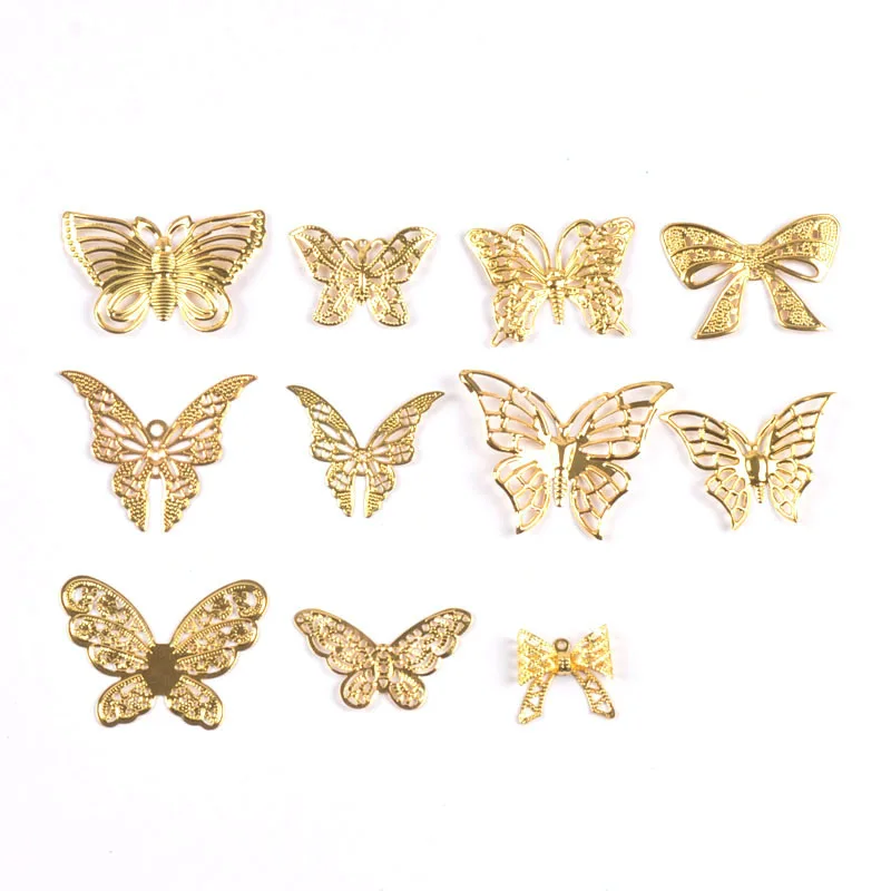 Mixed Gold Butterfly Filigree Wraps Connectors For Making Jewelry Findings DIY Scrapbook Home Decor Metal Crafts Embellishments