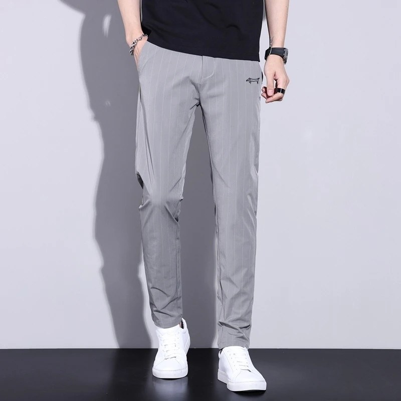 Men's summer ice silk golf pants, fashion striped stretch golf straight pants, high quality slim-fit quick drying golf pants