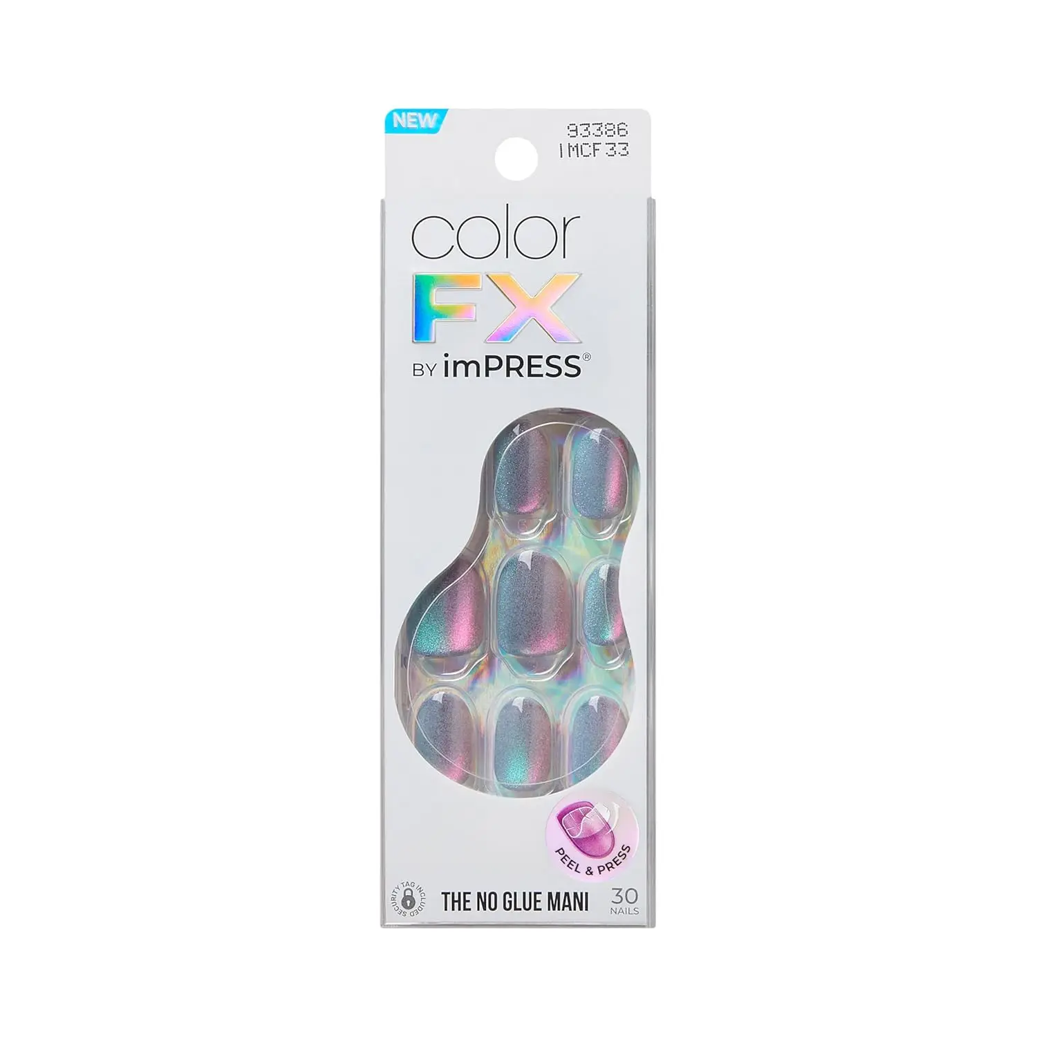 

Накладные ногти ColorFX, серебристые, короткие, овальные, 30 шт., без клея, держатся до 10 дней