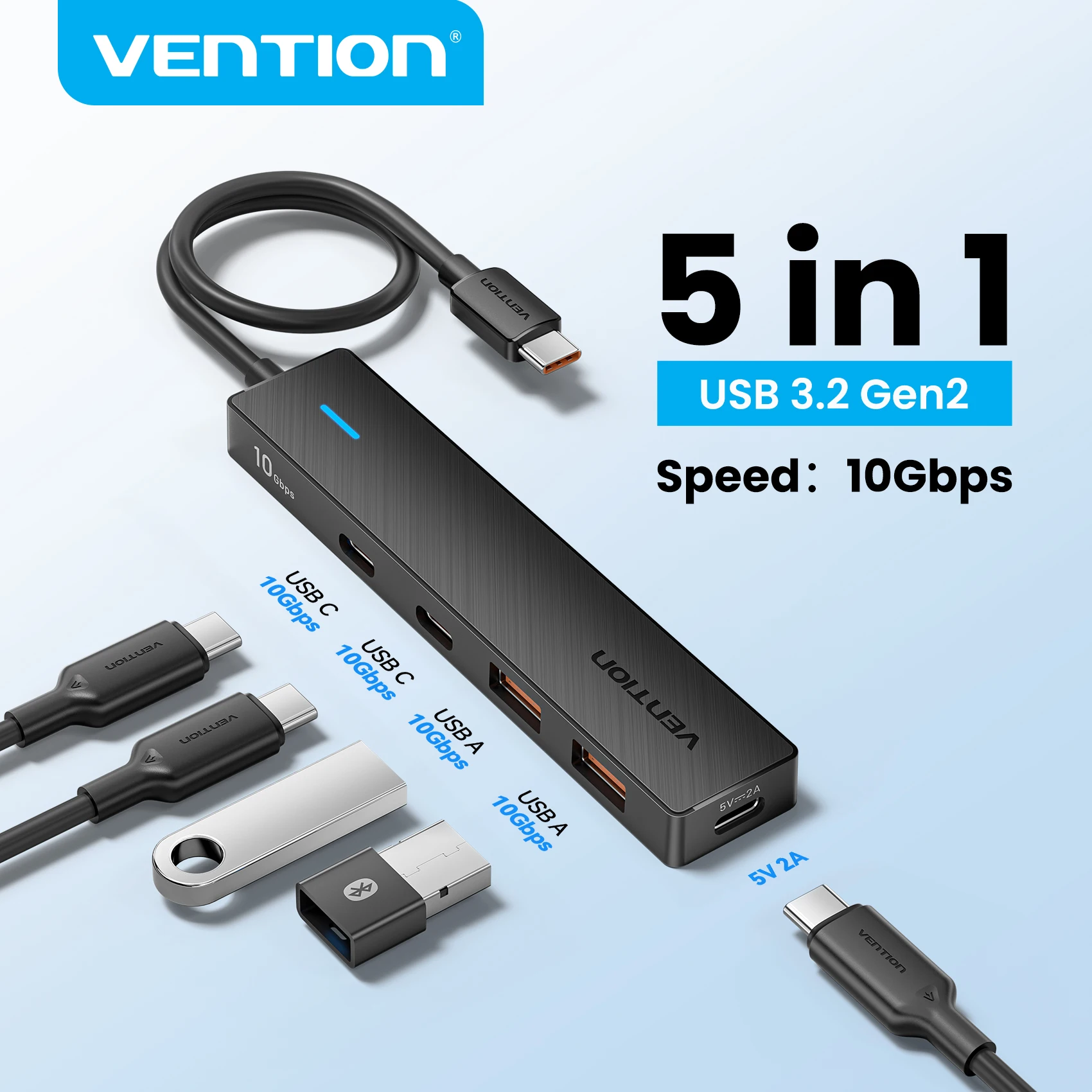 Vention 5 in 1 USB 3.2 HUB 10Gbps Splitter Expansion USB A Type C HUB Multiport Adapter for MacBook iPad Xiaomi Samsung Laptop