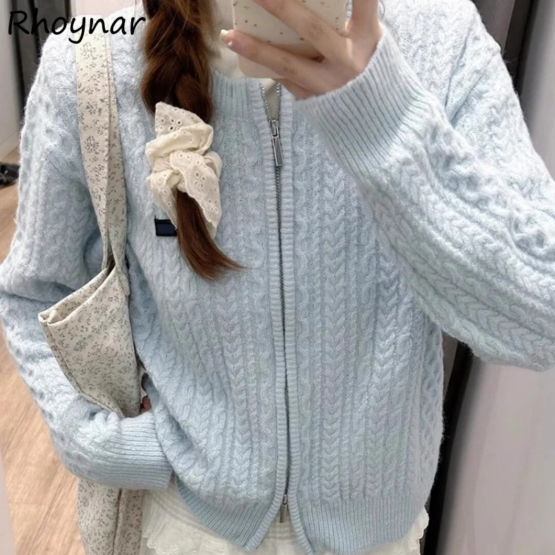 Zip-up Cardigan Women 3 Coloes Gentle Casual Basic Knitted Sweaters All-match Ulzzang Soft Sweet All-match Daily Streetwear Chic