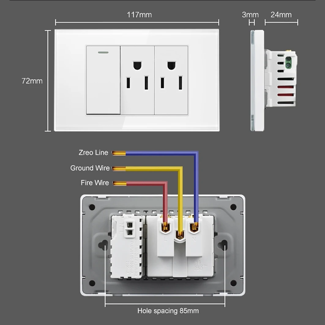 Melery US Power Wall Socket messico USB Type-C Outlet Light Switch Canada Pole PC/Glass Panel Plate Office Kitchen Home Appliance