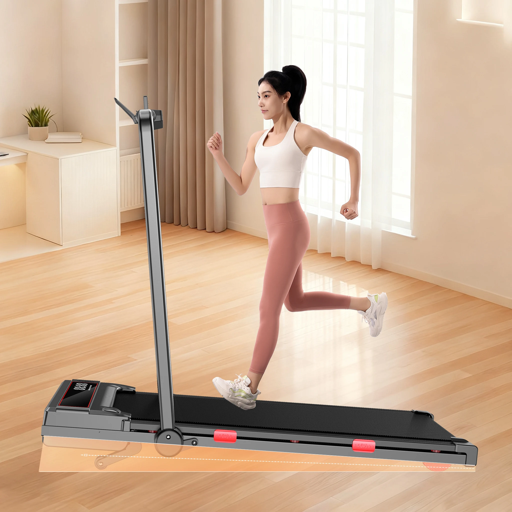 

2-in-1 Portable Walking Pad with LCD Screen & Calories Electric Foldable Treadmill Desk Auto Incline Home Use