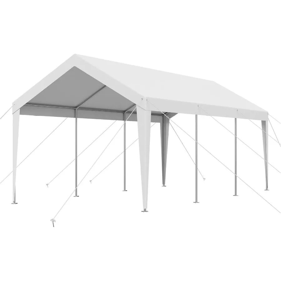 Carport Car Canopy 10x20 FT For Outdoor Parking Use Heavy Duty Polyethylene White With Reinforced Steel Frame
