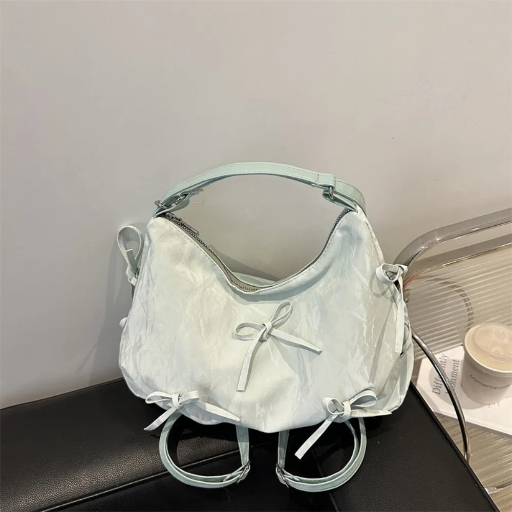 Bolsa de ombro bowknot de couro PU para mulheres, estilo coreano suave, monocromática, impermeável, tiracolo, bolsas ao ar livre