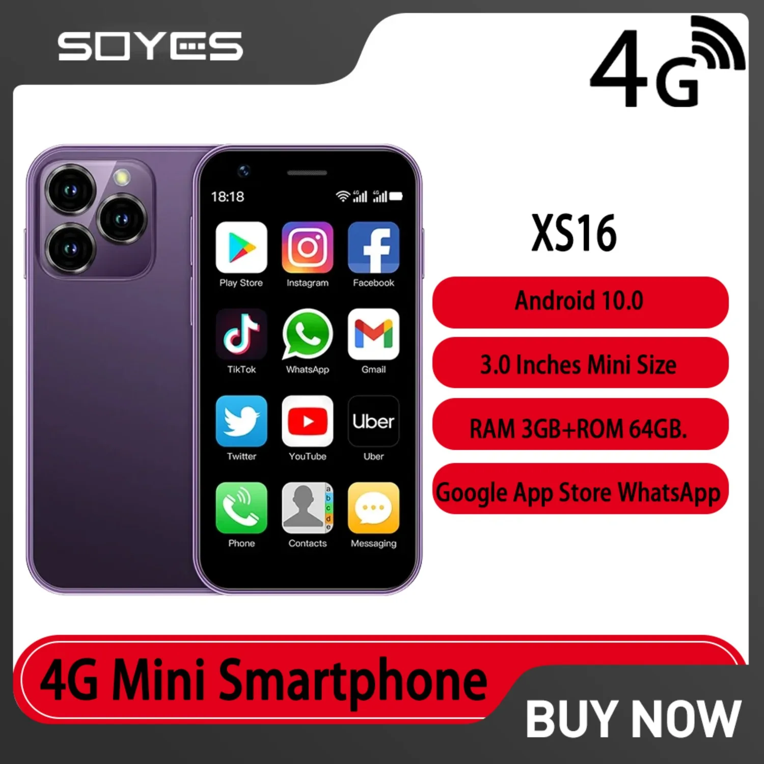 SOYES XS18 Pro Max Mini Smartphone 4G WIFI 4.3“ 2GB+16GB HD Screen Dual SIM Quad Core Processor Android Google Play Store Phone