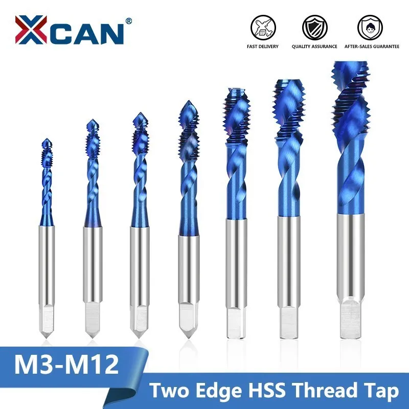 XCAN Screw Tap for Aluminum Non-Ferrous Metals processing Blind Holes M3 M4 M5 M6 M8 M10 M12 Metric Tap Two Edge HSS Spiral Taps