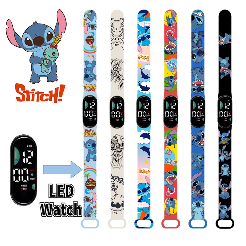 

Disney Stitch children's Watches Cartoon Anime Character Luminous Bracelet Watch LED Touch Waterproof Sports kids gifts watch