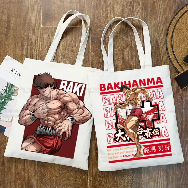 Yujiro Baki Hanma Canvas Shopping Shoulder Bag Eco Grappler Fighting Fighter Anime Handbag Tote Reusable Grocery Shopper Bags