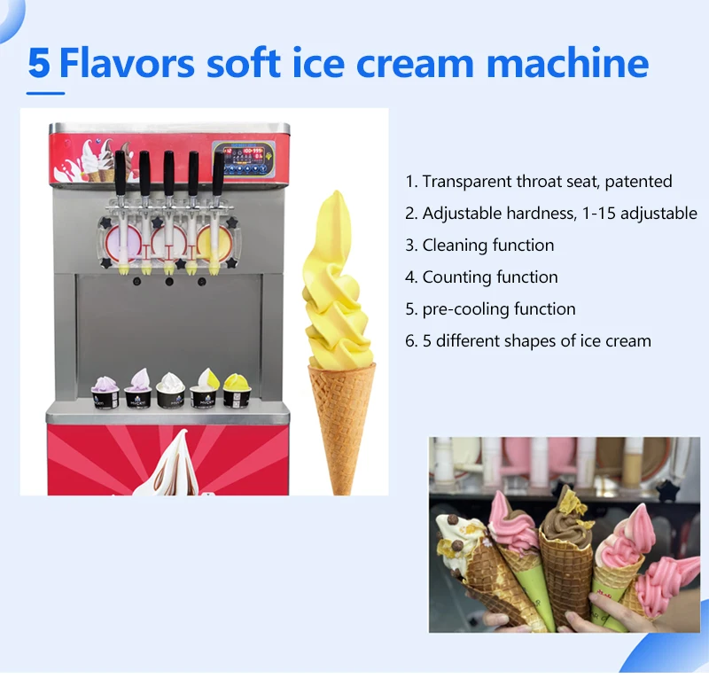 

Ice Cream Machine 45-50L/H 5 Flavors Automatic Soft Serve Ice Creme Making Commercial Ice Cream Maker Machine for Business Price