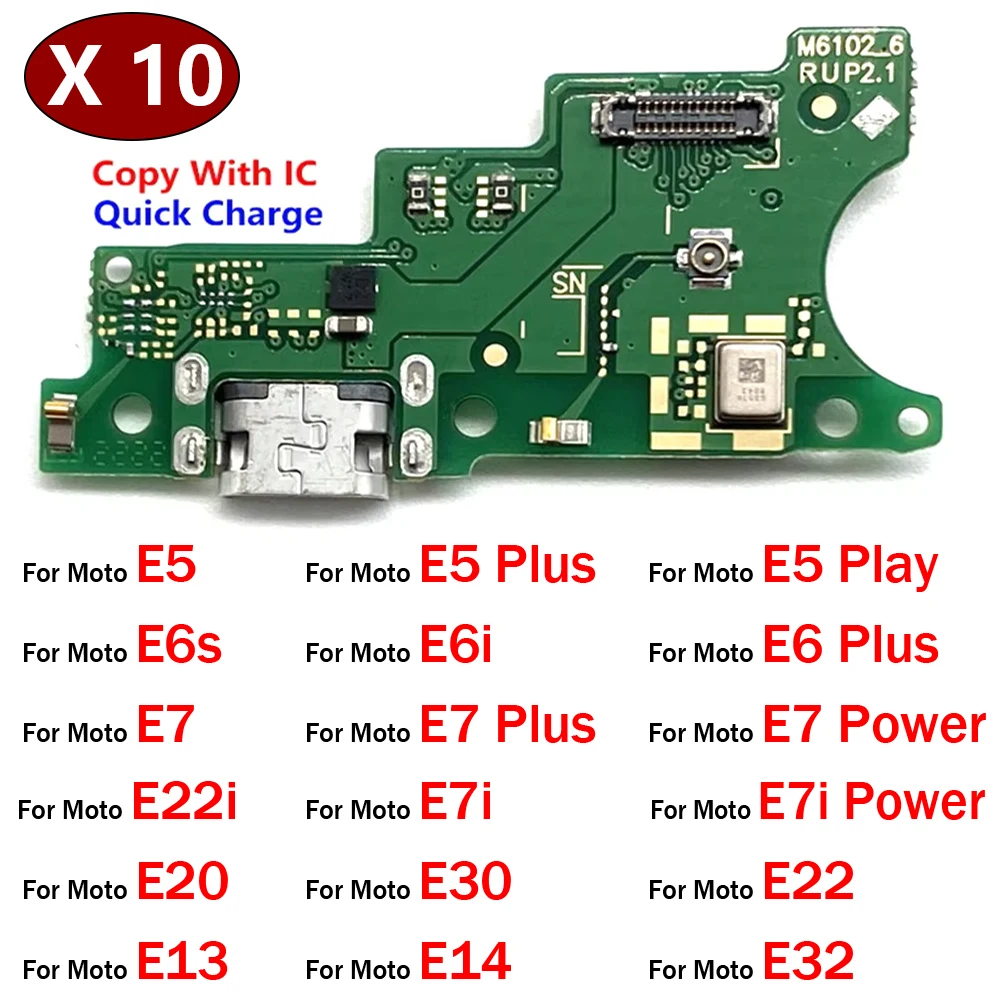

10Pcs, USB Charging Board Connector Port Dock Flex Cable For Moto E20 E30 E22 E13 E14 E32 E5 E6 E6s E6i E7i E7 Plus Power Play
