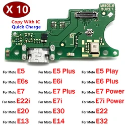 10Pcs, USB Charging Board Connector Port Dock Flex Cable For Moto E20 E30 E22 E13 E14 E32 E5 E6 E6s E6i E7i E7 Plus Power Play