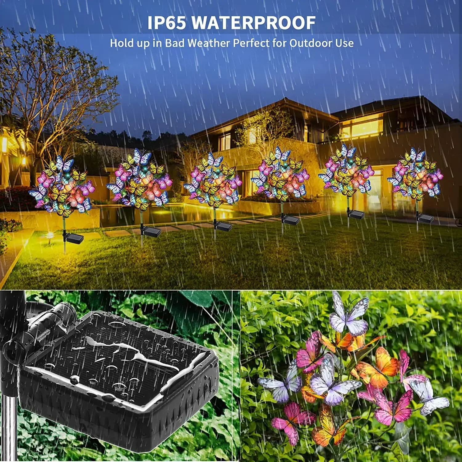 LED Solar Garden Lights Simulation Color Butterfly Lawn Light Ground Plug Lamp Waterproof Lantern Holiday Outdoor Decoration