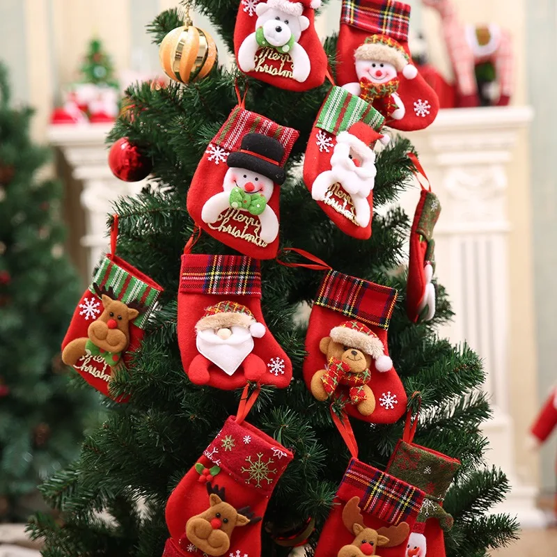 Christmas Stocking Gift Bags Cute Snowman Hanging Pendants Candy Storage Ornaments for Christmas Tree Home Holiday Decoration