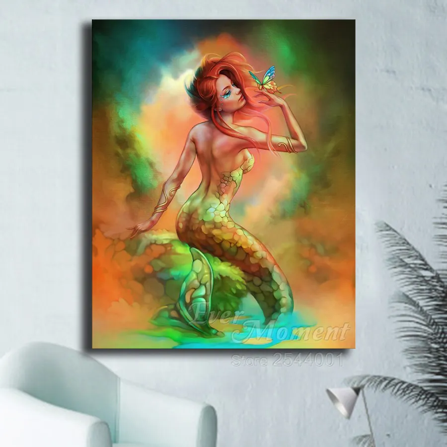 Ever Moment Diamond Painting Rhinestone Sexy Mermaid Sea Full Square Embroidery Mosaic Drill Decoration Handmade Gift S2F2528