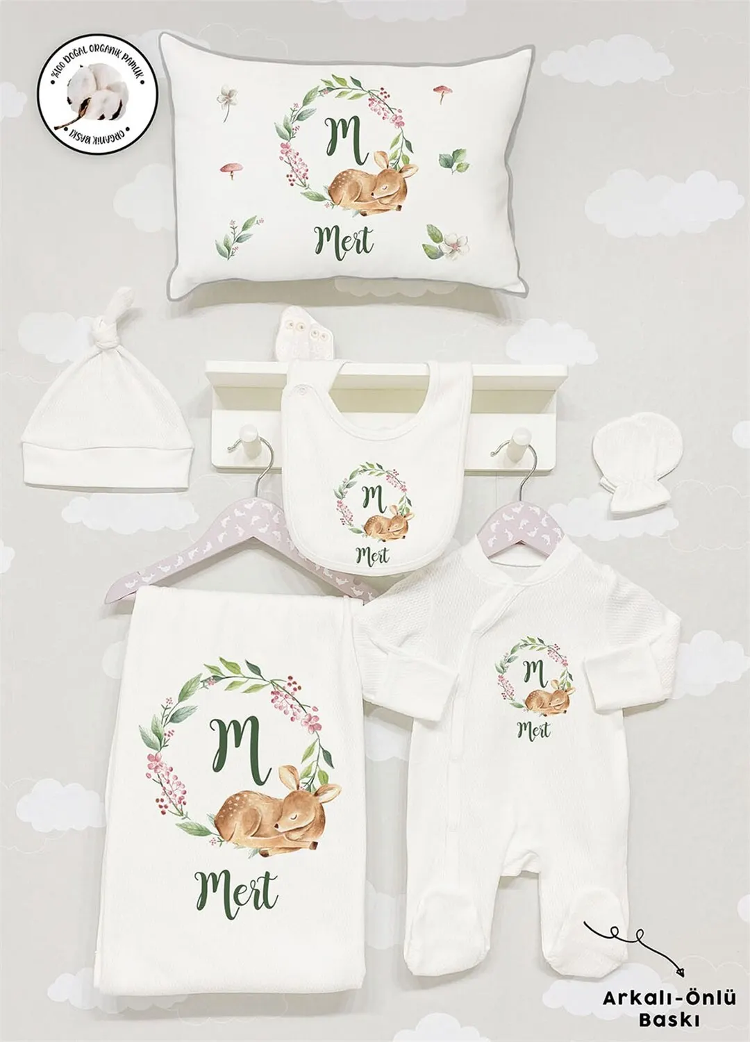 Personalized Organic Cotton Fabric Girls Boy Baby 6-Pcs Rompers Set Custom Clothes Winter Spring