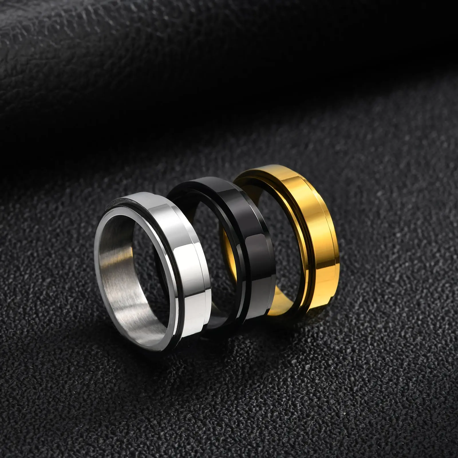 Vnox Herren Edelstahl Spinner Fidget Ring, Anti-Angst Drehbarer Kreuzketten-Ehering, Stressabbauendes Fingerschmuck-Geschenk – Detail 13
