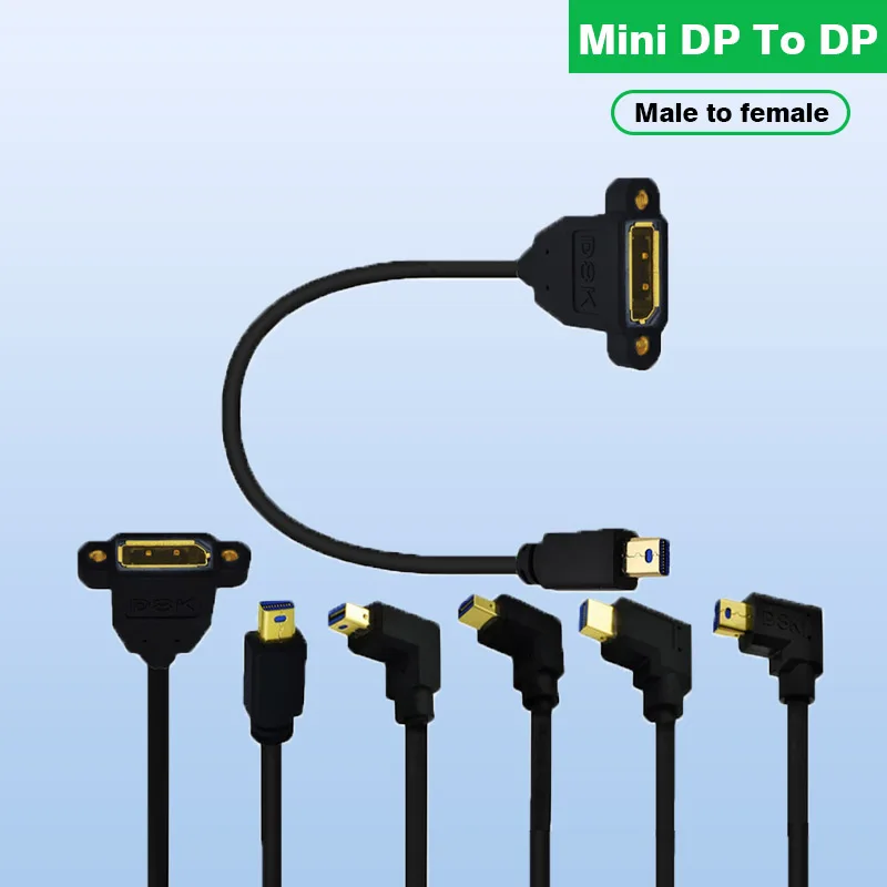 Mini DisplayPort To DisplayPort Adapter Cable , Mini DP Male To DP 1.4 Female Converter Up/ Down/ Left/ Right/ straight Angle