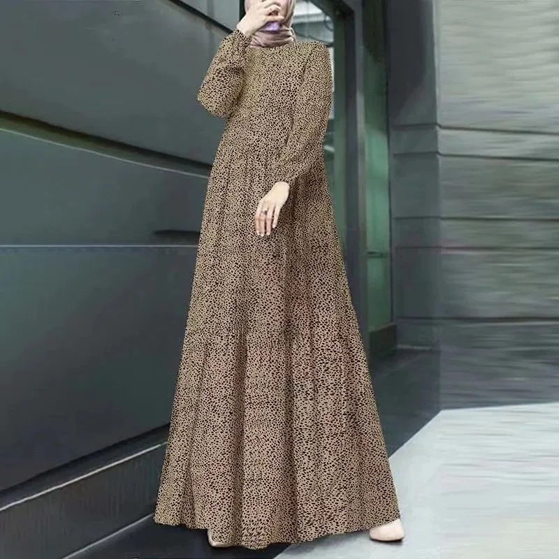 Abito da donna a maniche lunghe a pois - Abito maxi fluido Boho Chic, abbigliamento da festa casual elegante, tunica comoda taglie forti
