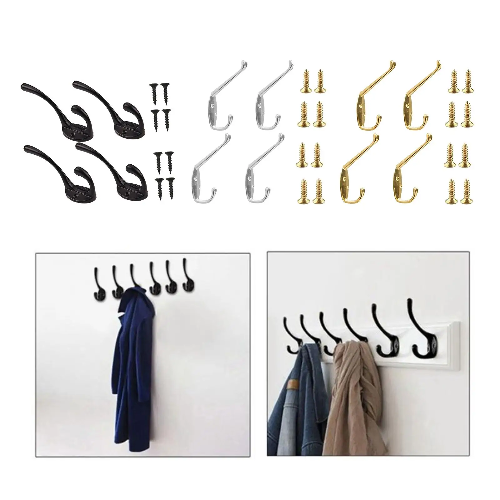 Coat Hooks for Wall , 4 Mounted Clothes Hooks, Fit for Bedroom Bathroom Entryway to Heavy Duty Clothes