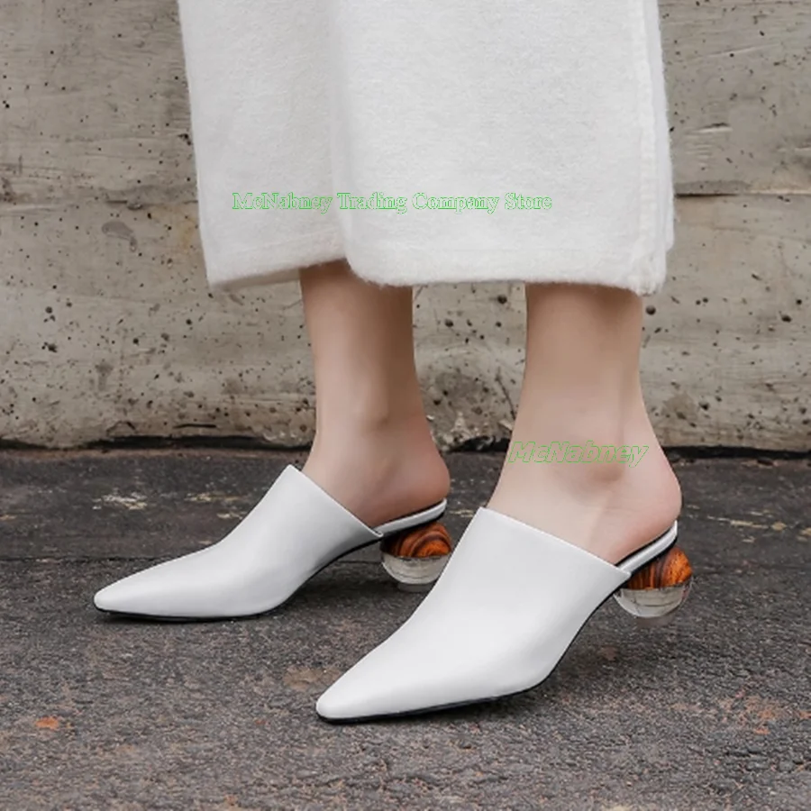 Pointed Toe Leather Slippers,Ball Shaped Heel Women's Shoes High Heel Shoes Party shopping heels 2023 New Zapatos Para Mujere