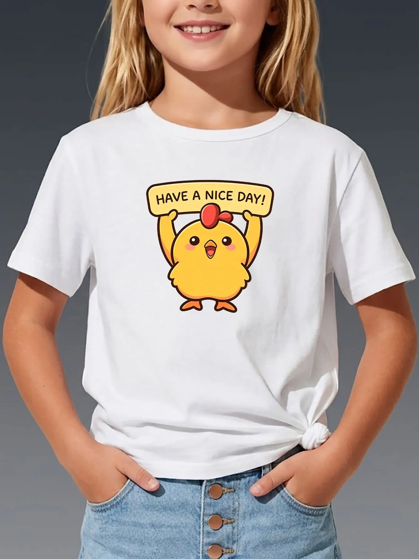 Cute Little Chicken Nice Day Letter Print Family Matching T Shirt Boys Girls Tee Parent Child Casual Top Mom Dad Kids Daily Wear