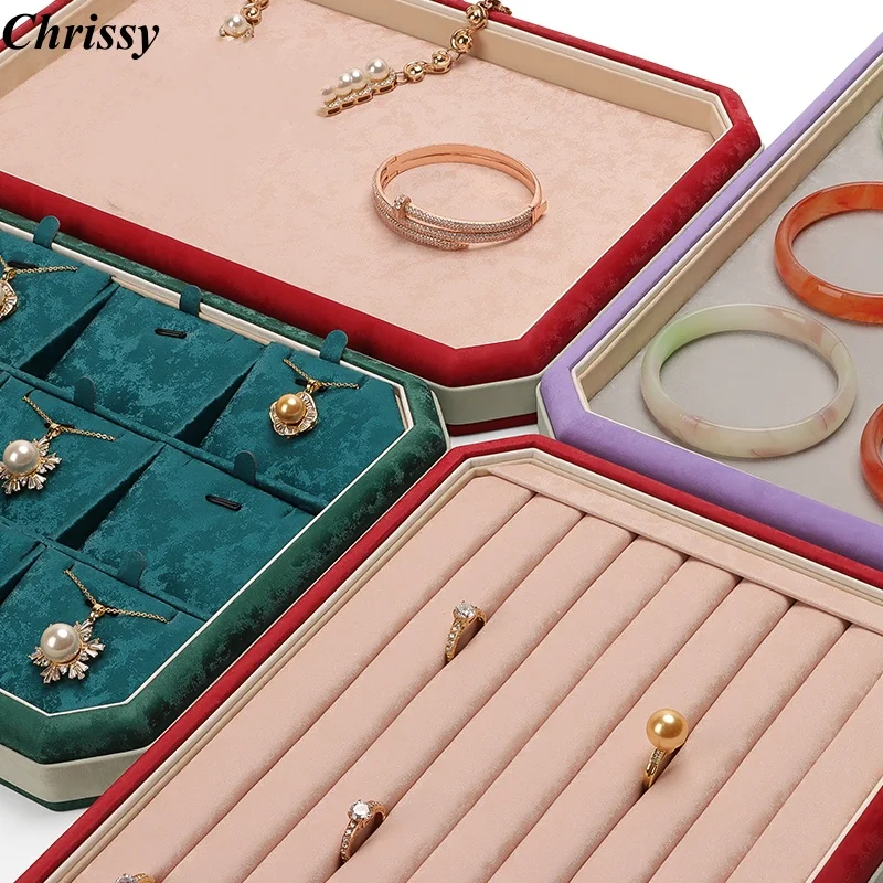 

Chinese Style Vintage Jewelry Display Tray, Antique Gold Rotary Presentation Plate, Velvet Lining Ring Necklace Organizer for Li