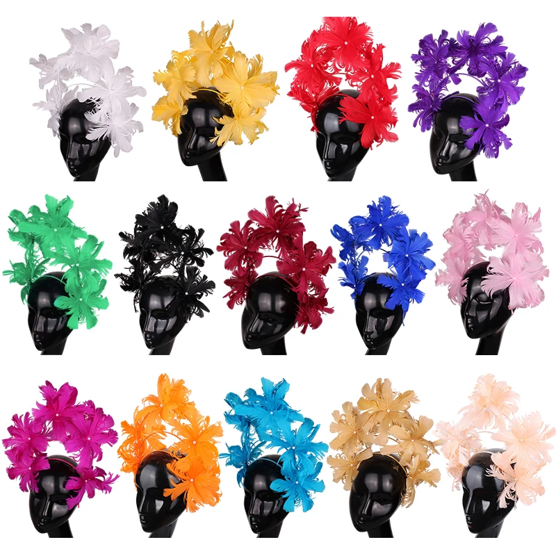 エレガントなソリッドカラーの羽の花のヘッドバンドファシネーターブライダルヘアクリップ結婚式パーティーステージパフォーマンスコスプレアクセサリー用