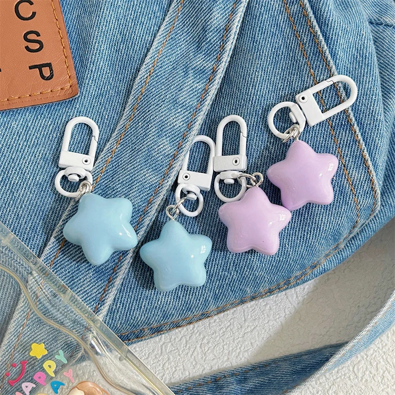 Cute Blue Purple Chubby Star Keychain Pendant Fashion Backpack Car Keyring Bag Decorations For Women Girls Accessories Gifts