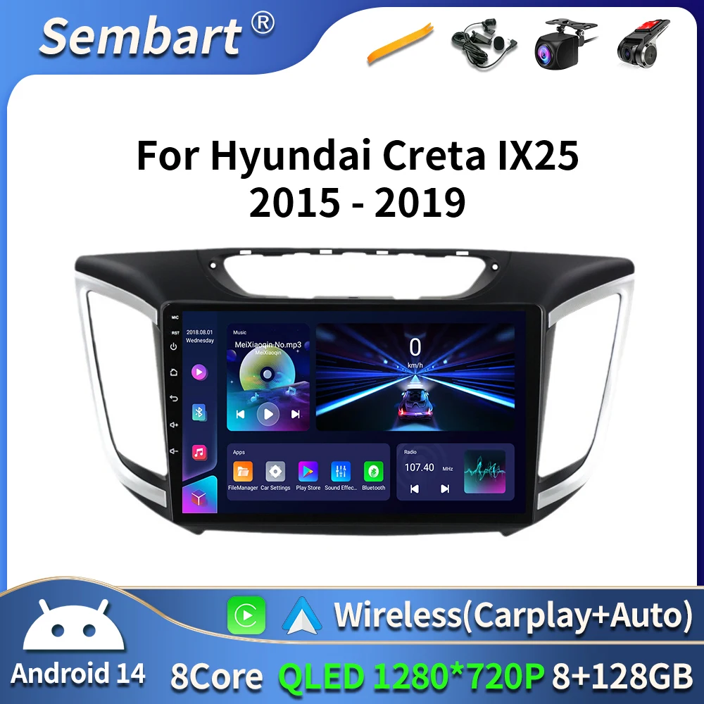 

9" Android 14 Car Stereo GPS Navigation for Hyundai Creta ix25 2015-2019 Apple CarPlay DSP Rear Camera Car Radio 4G 2din DVD BT