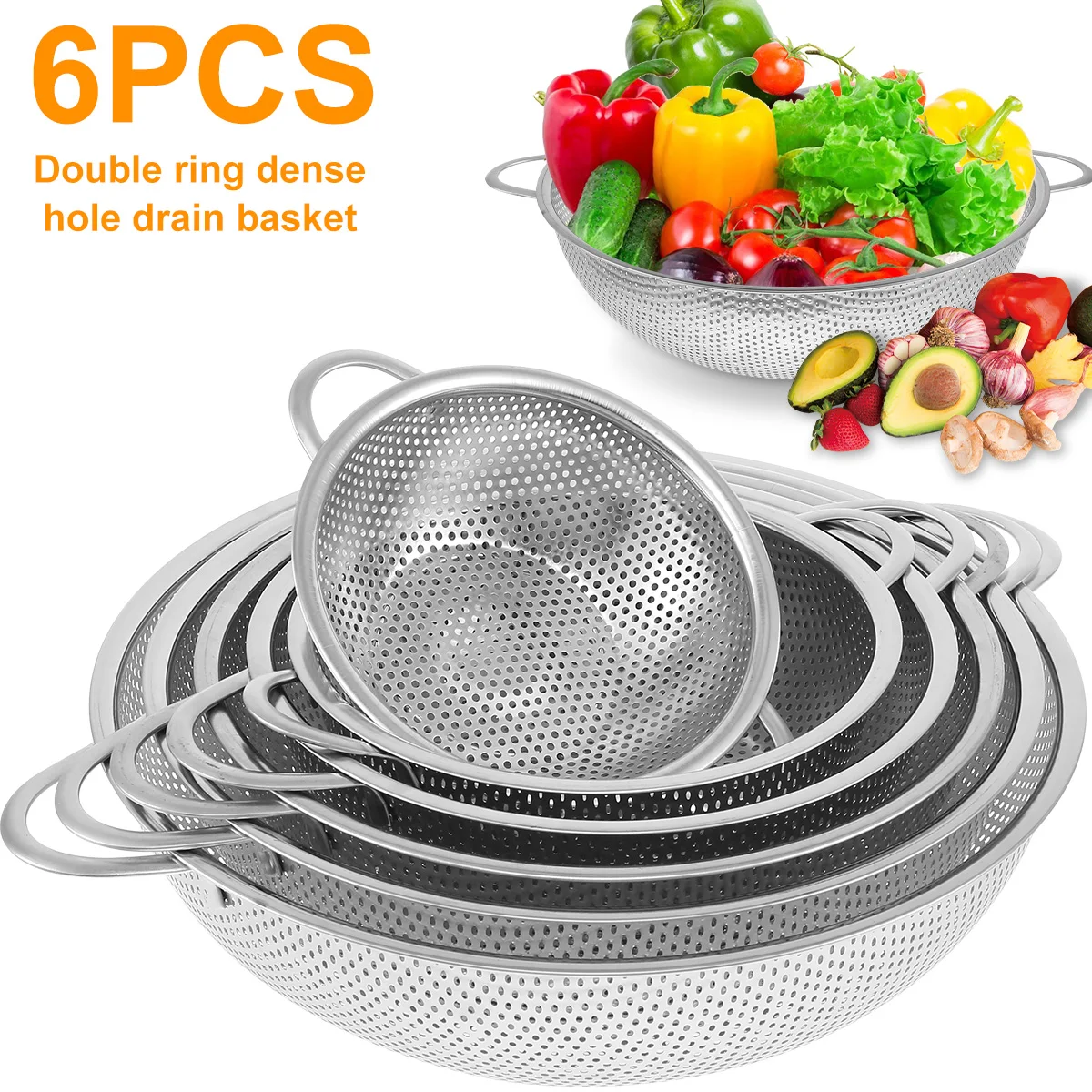 

6Pcs Fine Mesh Strainers Set Stainless Steel Colanders with 2 Handles Heavy Duty Multipurpose Food Strainer Dishwasher Safe for