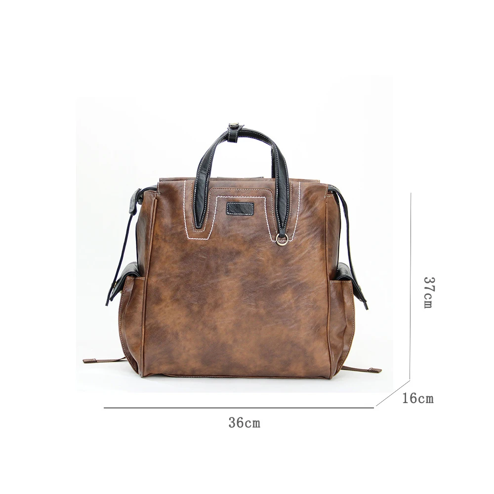 Backpack Bags Men PU Brown Large Capacity  Multifunctional Computer Travel Crossbody Bag