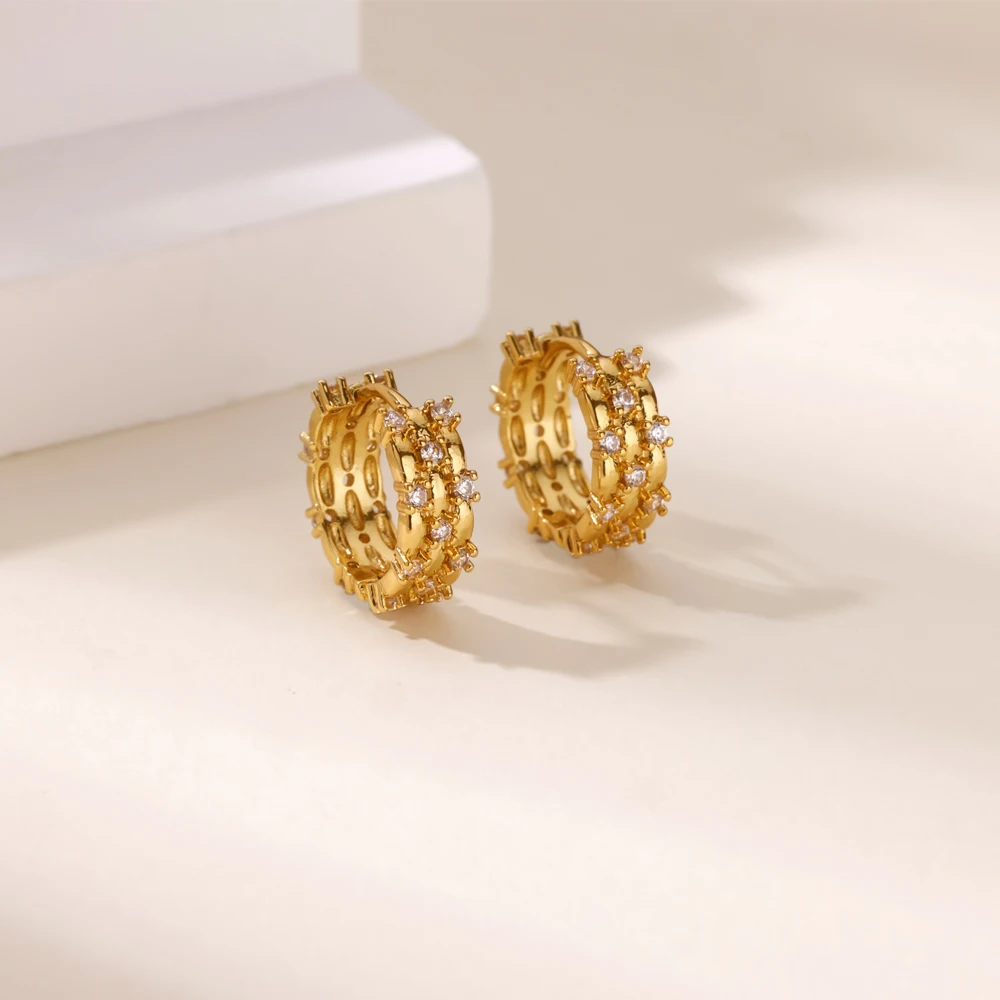 Luxus Zirkon Geometrische Hoop Ohrringe für Frauen Gold Farbe Edelstahl Aushöhlen Ohrring Mode Hochzeit Schmuck Geschenk