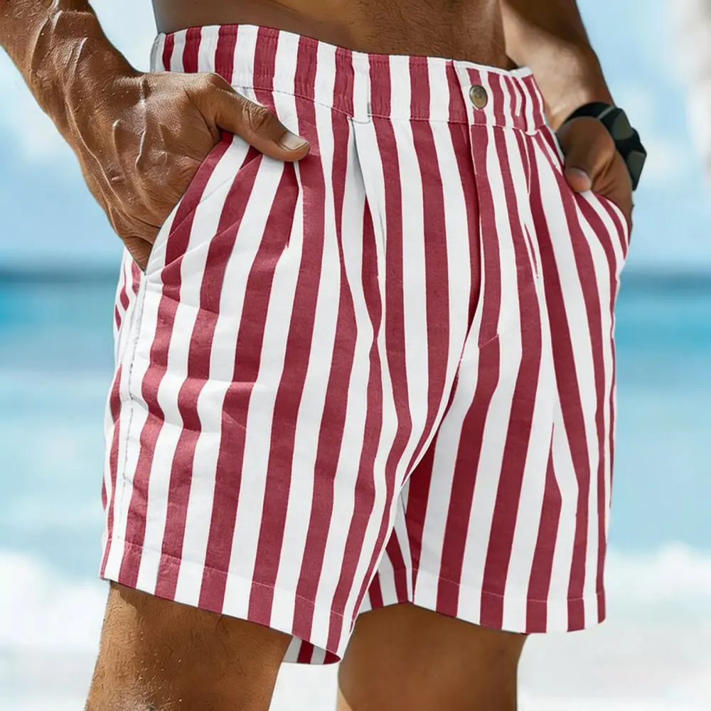 Mens Striped Casual Shorts Summer Fashion Loose Beachwear Sport Training Fitness Running Athletic Breathable Pants