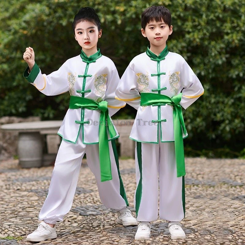2026 new children's long sleeved wushu uniform set kids' chinese style retro kungfu set boys/girls stage performance costume
