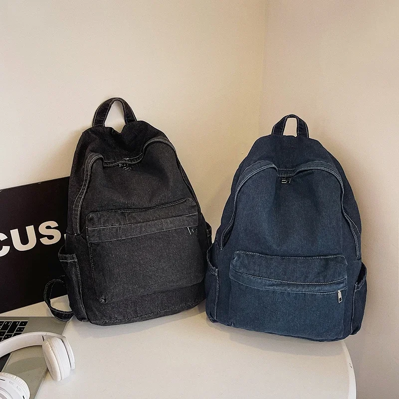 Softback Denim Fashion Backpacks 2024 New High Quality Bags for Women Casual Interior Zipper Pocket Basic Style Backpacks