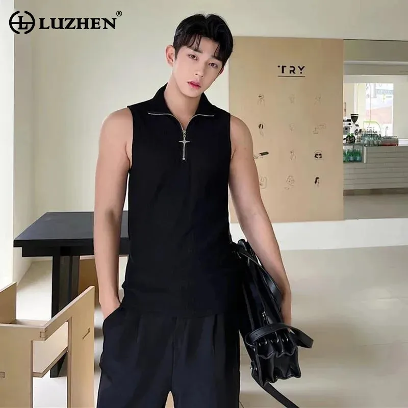 

LUZHEN Stylish Sleeveless Elegant Personality 2025 Vest Men's High Quality Elegant Tank Top Trendy Casual Street Clothes LZ9575