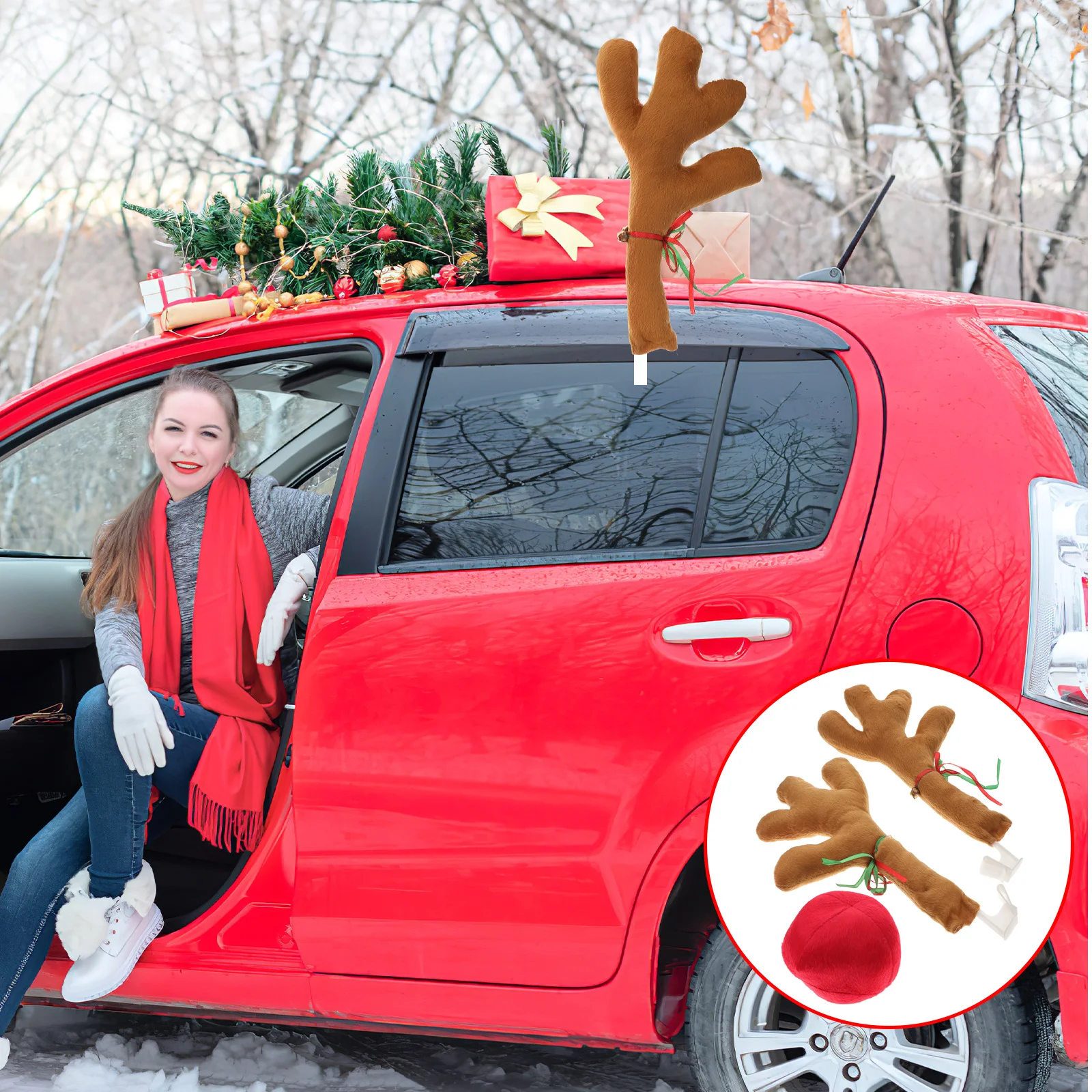 Antlers Car Decoration with Bells Christmas Decorations for Convenience Auto Holiday Accessories Flannel