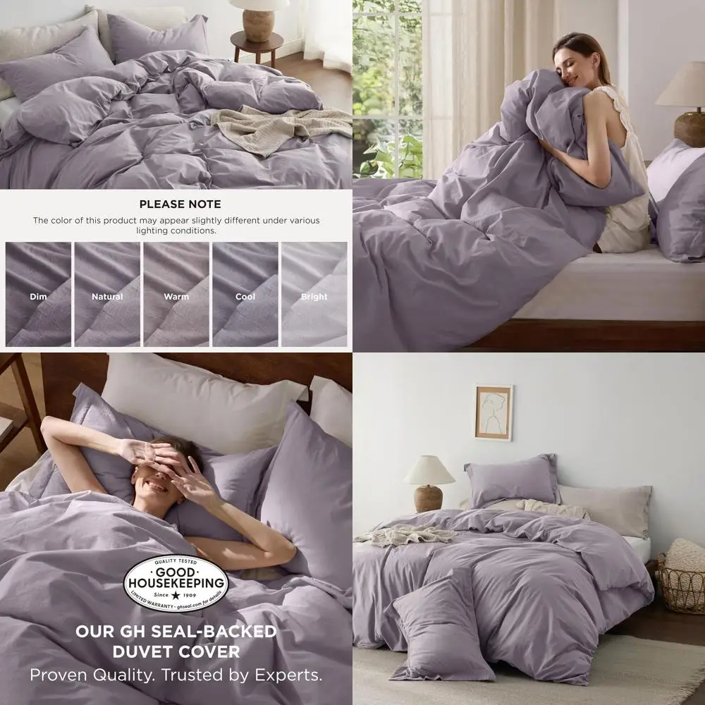 

100% Washed Cotton Duvet Cover King Size - Lavender Minimalist Cotton Duvet Cover Linen Like for All Seasons - GentleSoft™ Plain