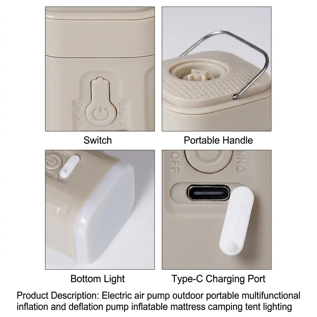 Mini Electric Inflatable Pump 3-in-1 with Lights Wireless Air Compressor for Camping Hiking - Inflate & Deflate Equipment